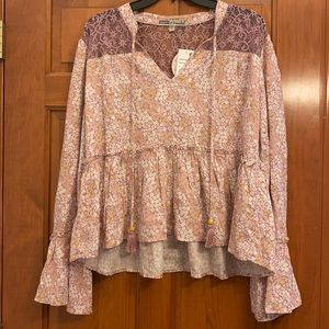 Flowy Pink Floral Top with Lace Details